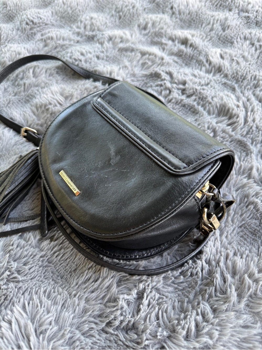 Rebecca Minkoff Mini Suki Black Leather Crossbody Bag with Tassel Accent - Picture 5 of 13
